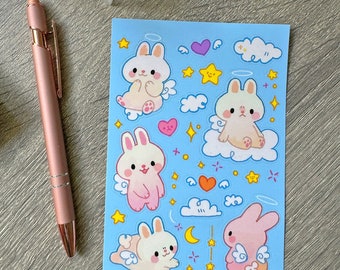 Cute Angel Bunnies Sticker Sheet - Water Proof - Vinyl - Laptop Decal
