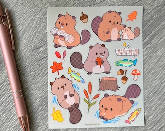 Cute Autumn Beavers Sticker Sheet - Water Proof - Vinyl - Laptop Decal