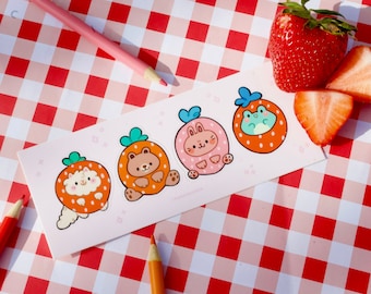 Strawberry Cuties - Animals - Kawaii - Stickers - Laptop Decal- Sticker sheet