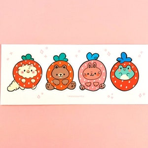 Strawberry Cuties - Animals - Kawaii - Stickers - Laptop Decal- Sticker ...