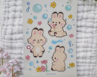 Bunnie Bubbles - Sticker sheet - Vinyl Stickers - Laptop Decal