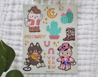 Meowdy Sticker Sheet - Cowboy Cats - Vinyl Stickers - Laptop Decal
