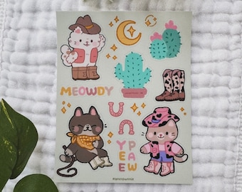 Meowdy Sticker Sheet - Cowboy Cats - Vinyl Stickers - Laptop Decal