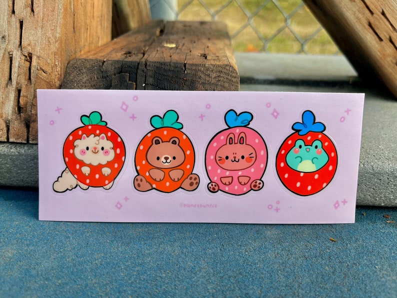 Strawberry Cuties - Animals - Kawaii - Stickers - Laptop Decal- Sticker ...