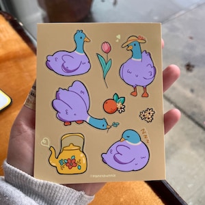 Cute Pastel Duck - Spring Aesthetic Sticker Sheet - Sticker Pack - Floral - Hydro Flask Accessories
