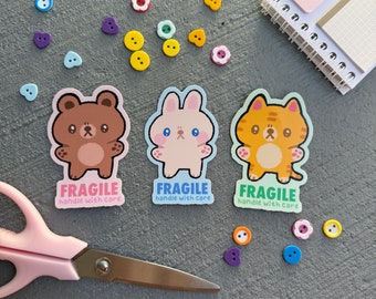 Fragile, Handle with care - Laptop Decal - Vinyl Sticker - Cute Animals