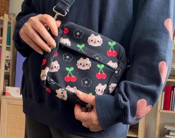 Cherry Cats - Cute Black Shoulder Bag - Crossbody Bag - Purse