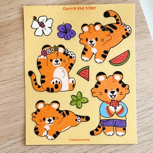 Pegatina de tigre adorable - Hoja de pegatinas estéticas de verano - Paquete de pegatinas - Acogedor - Accesorios Hydro Flask - Año del tigre