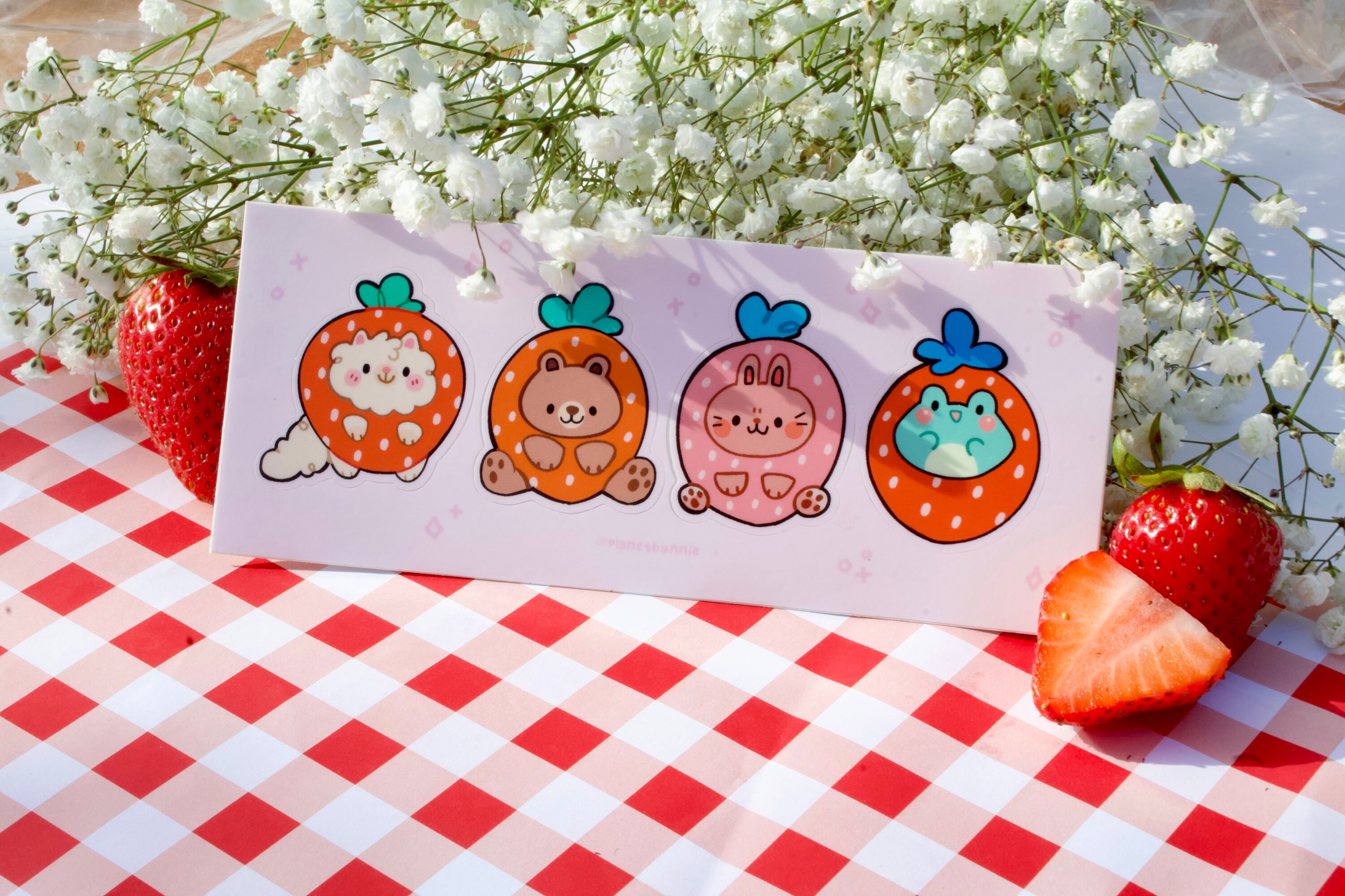 Strawberry Cuties - Animals - Kawaii - Stickers - Laptop Decal- Sticker ...