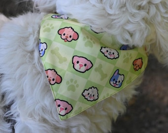 Tie on Dog Bandana - Cute Checker Pattern - Light Green