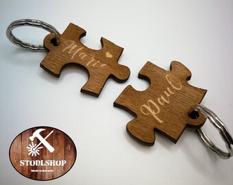 Puzzle ** Paar-Schlüsselanhänger * * Personalisiertes Geschenk ** Holz ** Valentinstag ** Geburtstag ** Unikat ** Valentinstagsgeschenk