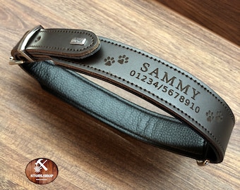 Leather dog collar **Hunter **personalized with name and phone number **Leash off! **Dog ID**Christmas gift**Quality**