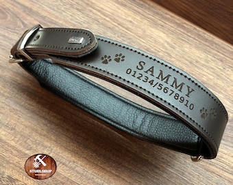 Leather dog collar **Hunter **personalized with name and phone number **Leash off! **Dog ID**Christmas Gift**Quality**