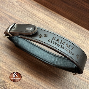 Leather dog collar **Hunter **personalized with name and phone number **Leash off! ** Dog ID**Christmas gift**Quality**