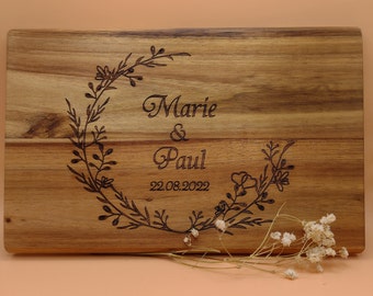 Wedding board - wreath | personalized | snack board with name and date | gift | wedding | Valentine&#39;s Day | birthday | breakfast