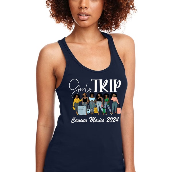 Personalize Melanin Black woman luggage Ladies Getaway Vacation Adventure Fun Friends Therapy Travel Girls Trip Airport Racerback Tank Top