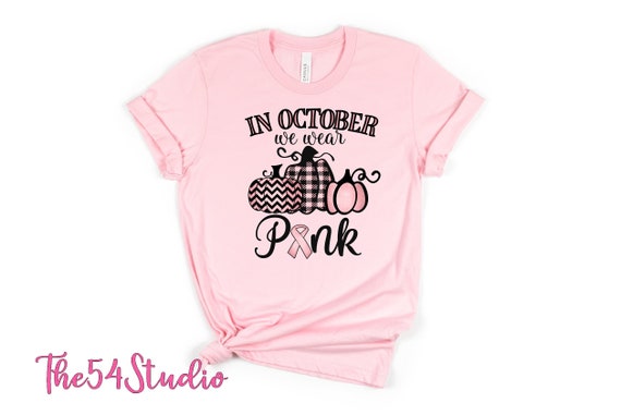 In October We Wear Pink, Cancer Ribbon, Pink Pumpkin, Cancer Awareness, Breast Cancer Awareness, 3 pink pumpkin plaid, Cancer Awareness tees