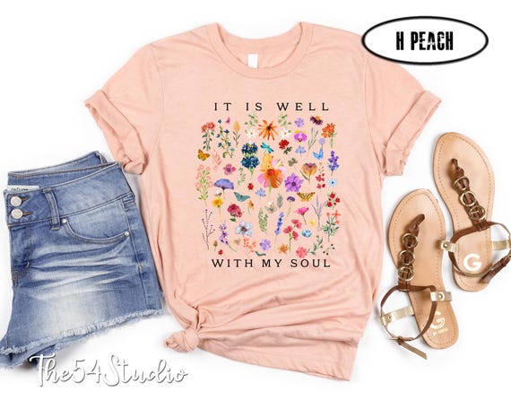 It Is Well With My Soul Shirt, Spring Floral Christian Shirt, Boho Christian Mom Spring Shirt, Religious Gift, Bible Verse Summer Floral