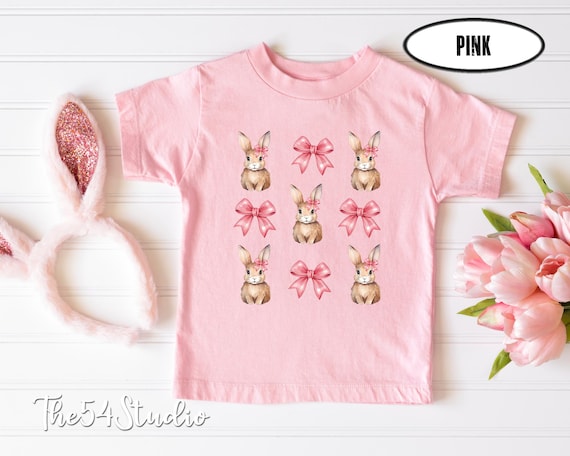 Coquette Easter Bunny shirt for Children, Cute Bunny and Bow Shirt, Easter Bunny Shirt, Happy Easter Day Gift for Kid, Trendy Ribbon Bow