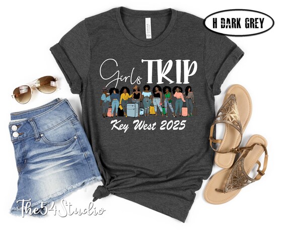 Key West 2025 Melanin Black woman luggage Ladies Getaway Vacation Adventure Fun Together Plan Friends Therapy Travel Girl Trip Airport Shirt