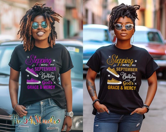 Stepping into My September Birthday With God's Grace And Mercy Shirt, Religious Birthday Tee, Custom Birthday Shirt, Birthday Queen Tee