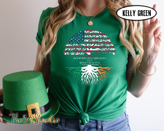 American Grown Irish Roots Shirt, America Flag Irish Flag, Family Roots, Irish American Shirt, St. Patrick's Day Shirt, Ireland Flag