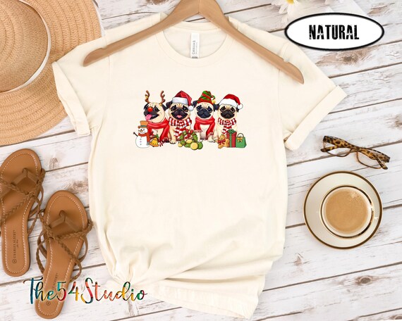 Christmas Pug Shirt, Happy New Year Dog T Shirt, Christmas Lights Tee, Christmas Dog Tee, Pug Mom Tshirt, Gift for Dog Lover