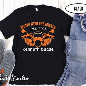 Riding With The Angels Motorcycle Tshirt, Motorcycle Memorial Shirt, Custom Motorcycle Memorial Shirt, Personalized Biker Memorial T-Shirt