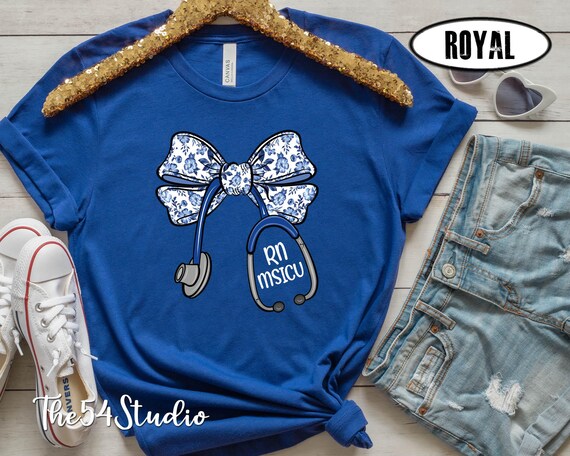 Custom Bow T-Shirt for RN Nurse, Gift for Nurse, Nurse Coquette Sweater, Nurse Bow Ribbon Stethoscope, Personalized Shirt for RN, CNA