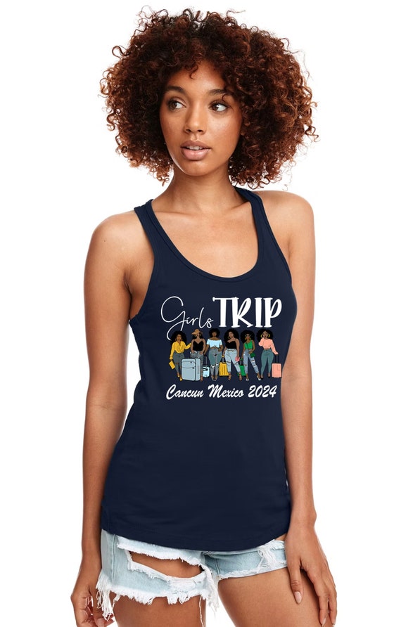 Personalize Melanin Black woman luggage Ladies Getaway Vacation Adventure Fun Friends Therapy Travel Girls Trip Airport Racerback Tank Top