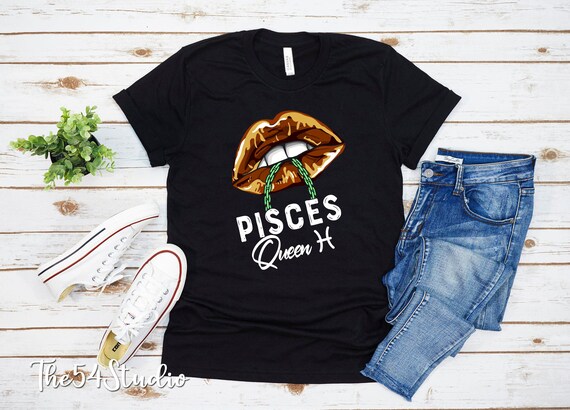 Pisces Queen Lips Sexy Black Afro Queen Zodiac Birthday T-shirt for Women