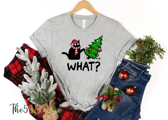 Funny black cat what Christmas shirt for cat mom Bad black cat Christmas shirt, Cat lover shirt, Funny Christmas shirt, Funny Christmas gift