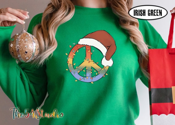 Peace Sign shirt for Christmas, Peace Santa Hat Christmas Shirt, Merry Christmas shirt, Peace Sign with Christmas Lights, 4x 5x shirts