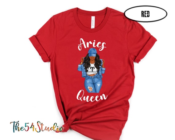 Black Woman Aries Queen Shirt, Denim African American Birthday Gift, Gift For Aries Queen, Zodiac Birthday T-shirt for Women