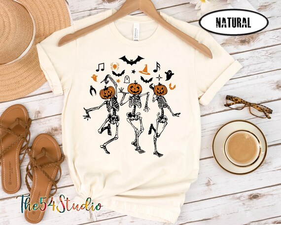 Dancing Skeleton Pumpkin Shirt, Retro 90s Halloween Pumpkin Face Dancing Skeleton Shirt, Funny Fall Halloween Party Tshirt, Spooky Season T