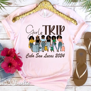 Personalize Melanin Black woman luggage Ladies Getaway Vacation Adventure Fun Together Plans Friends Therapy Travel Girls Trip Airport Shirt