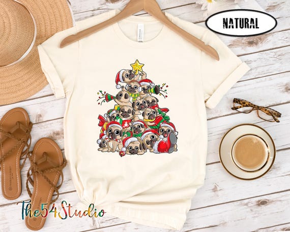 Pug Christmas Tree Shirt for Pug Mom, Christmas Pug T Shirt, Pug Lover Shirt, Merry Pugmas Shirt, Merry Woofmas Shirt
