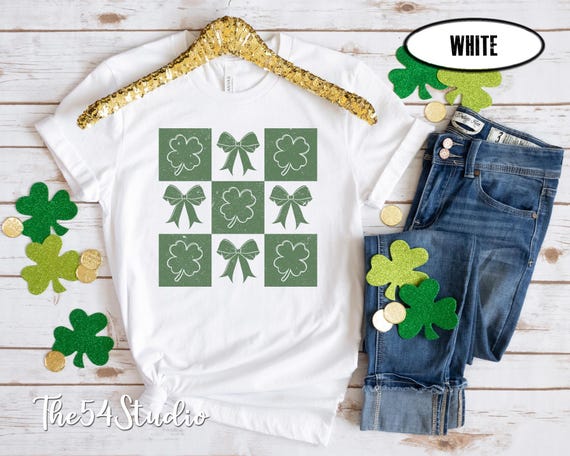 St. Patrick's Day Shirt, Shamrock Coquette Bow  Patricks Shirt, Aesthetic Lucky Clover T-shirt, Irish Graphic Tee, St. Paddy Irish Shirt