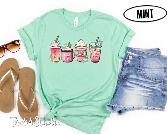 Mom fuel Coffee Shirt, Flowers Mother's day gift, 4x Mom Life Shirt, Iced latte coffee lover Gift, Gift for Mom, Mothers day coffee shirt