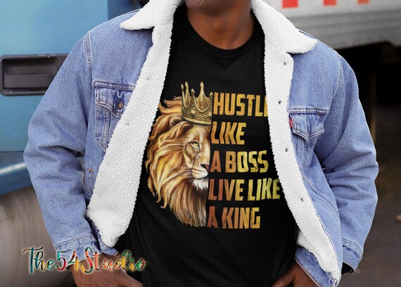 King Lion Mens Hustler T-Shirt Gold Print King Lion Mens Hustler T-Shirt Gold Print