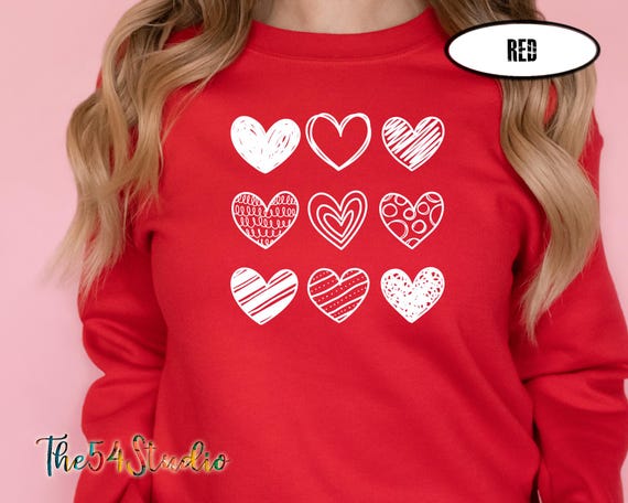 Valentine's Nine Hearts Coquette Sweatshirt, Valentine Sweatshirt, Women's Valentines Day Hearts Sweatshirt, Hearts Valentine Gifts for Her