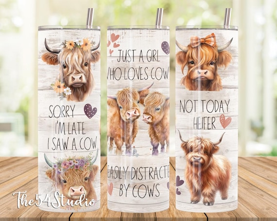 Just A Girl Who Loves Cows 20 oz Skinny Stainless Steel Tumbler, Highland Cow Lowers Gift, Baby Cow, Funny Country Girl Cow Tumbler