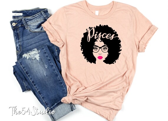 Pisces Black Afro Queen Zodiac Birthday Shirt for Women Black Queen Birthday Glasses Rose Lips Afro Pisces Zodiac Birthday T-shirt for Women
