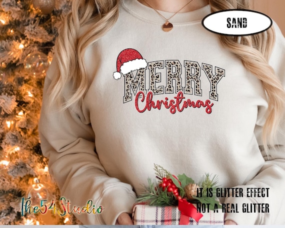 Merry Christmas Sweatshirt, Leopard Christmas Shirt for Woman, Holiday Sweater Gift, Merry Christmas Family Matching Shirt, Plus Size Shirts