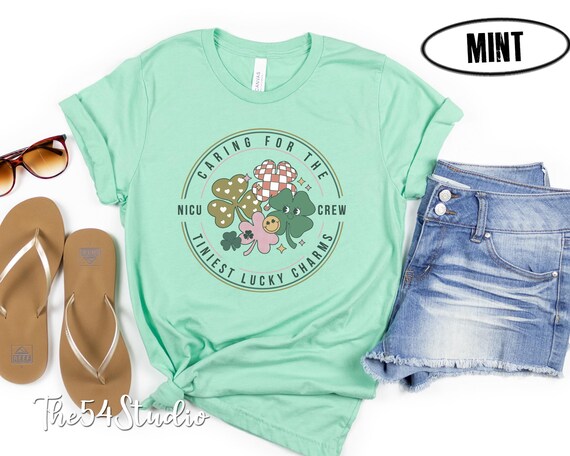 NICU Nurse St Patricks Day Shirt, Neonatal ICU St Pattys Nurse Shirt, Caring For Tiniest Lucky Charm, St Paddy's Gift, Lucky Clover Nurse