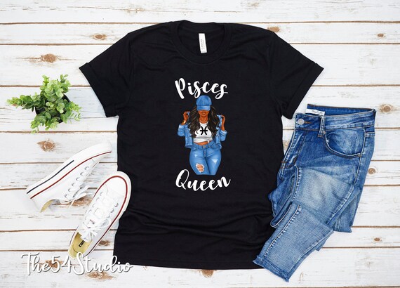 Pisces Queen Black Afro Queen Zodiac Birthday T-shirt for Women