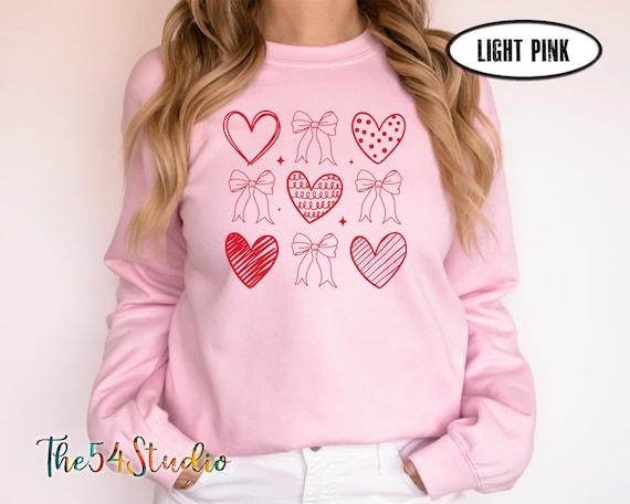 Coquette Valentines Heart Bow Sweatshirt, Valentine Sweatshirt, Women's Valentines Day Hearts Sweatshirt, Bow Valentine Gifts, Coquette Bow