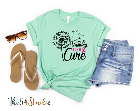 Wishing for cure Breast Cancer Shirt, Breast cancer awareness, Cancer awareness shirt, Pink ribbon, Dandelion breast cancer shirt, October