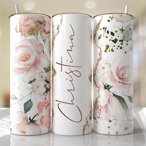 Personalized Floral Name Tumbler, Custom Name Tumbler, 20oz Skinny Floral Tumbler, Floral Add Your Name Tumbler Gift for Her, Custom Name
