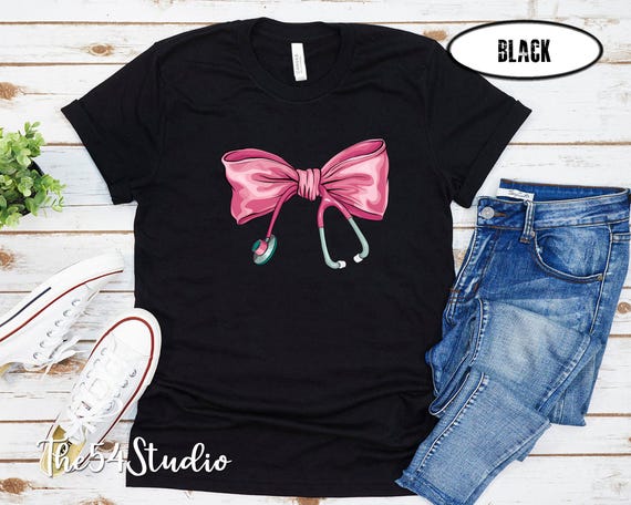 Stethoscope Bow Shirt for RN Nurse, Gift for Nurse, Nurse Coquette Shirt, Nurse Pink Bow Ribbon Stethoscope, Shirt for CNA and LPN and Rn